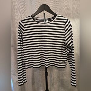 Divided Black & White Striped Long-Sleeve Crop Top